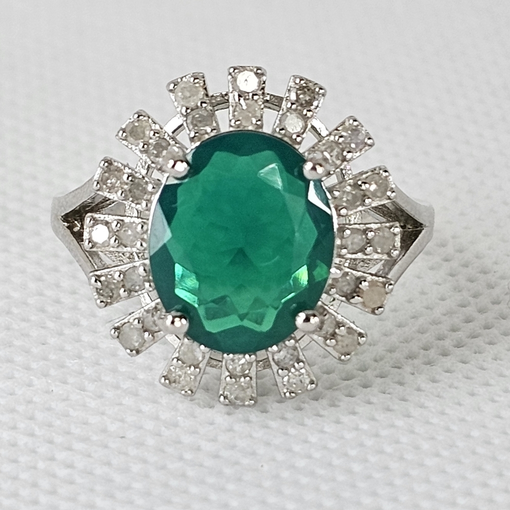 Exotic Natural Paraiba Blue Opal & Diamond Ring Sterling Silver Size 8 - Picture 5 of 13